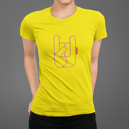 T-shirt Femme  Oh Yeahhh Metal Horns Yellow-Pink